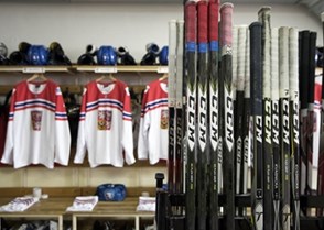 SPISSKA NOVA VES, SLOVAKIA - APRIL 14: Czech Republic player sticks ready in the dressing room prior preliminary round action against Belarus at the 2017 IIHF Ice Hockey U18 World Championship. (Photo by Steve Kingsman/HHOF-IIHF Images)

