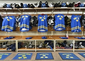 SPISSKA NOVA VES, SLOVAKIA - APRIL 18: Sweden dressing room set up prior to preliminary round action against the U.S. at the 2017 IIHF Ice Hockey U18 World Championship. (Photo by Steve Kingsman/HHOF-IIHF Images)

